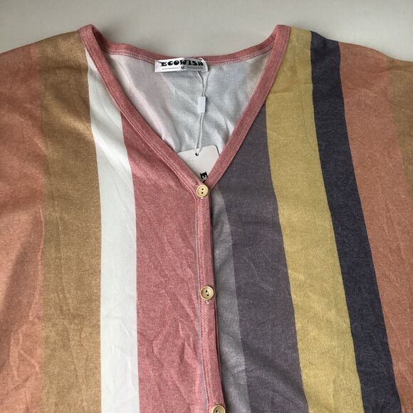 Ecowish Striped Button Down Top 3/4 Sleeves Medium NWT - Picture 2 of 9